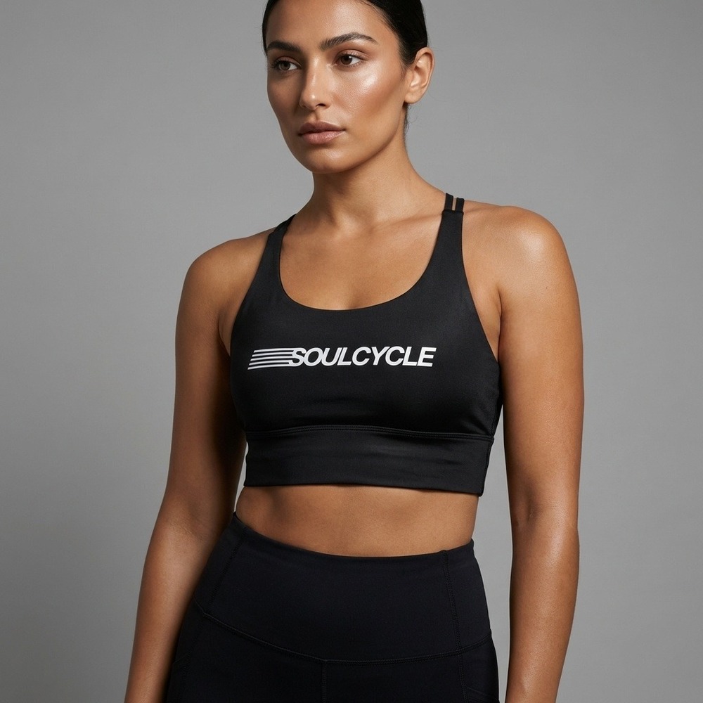 Lululemon SoulCycle Energy Bra‎ Long Line Black Womens Size 8 Strappy Back